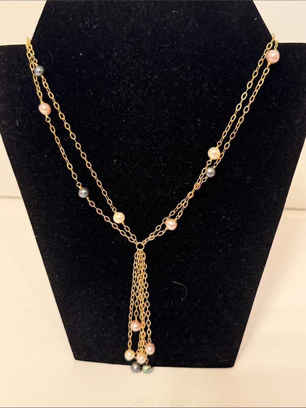 KENDRA SCOTT NECKLACE GOLD PLATE CULTURED FRESHWATER PEARL WHITE GRAY 2 STRAND Y
